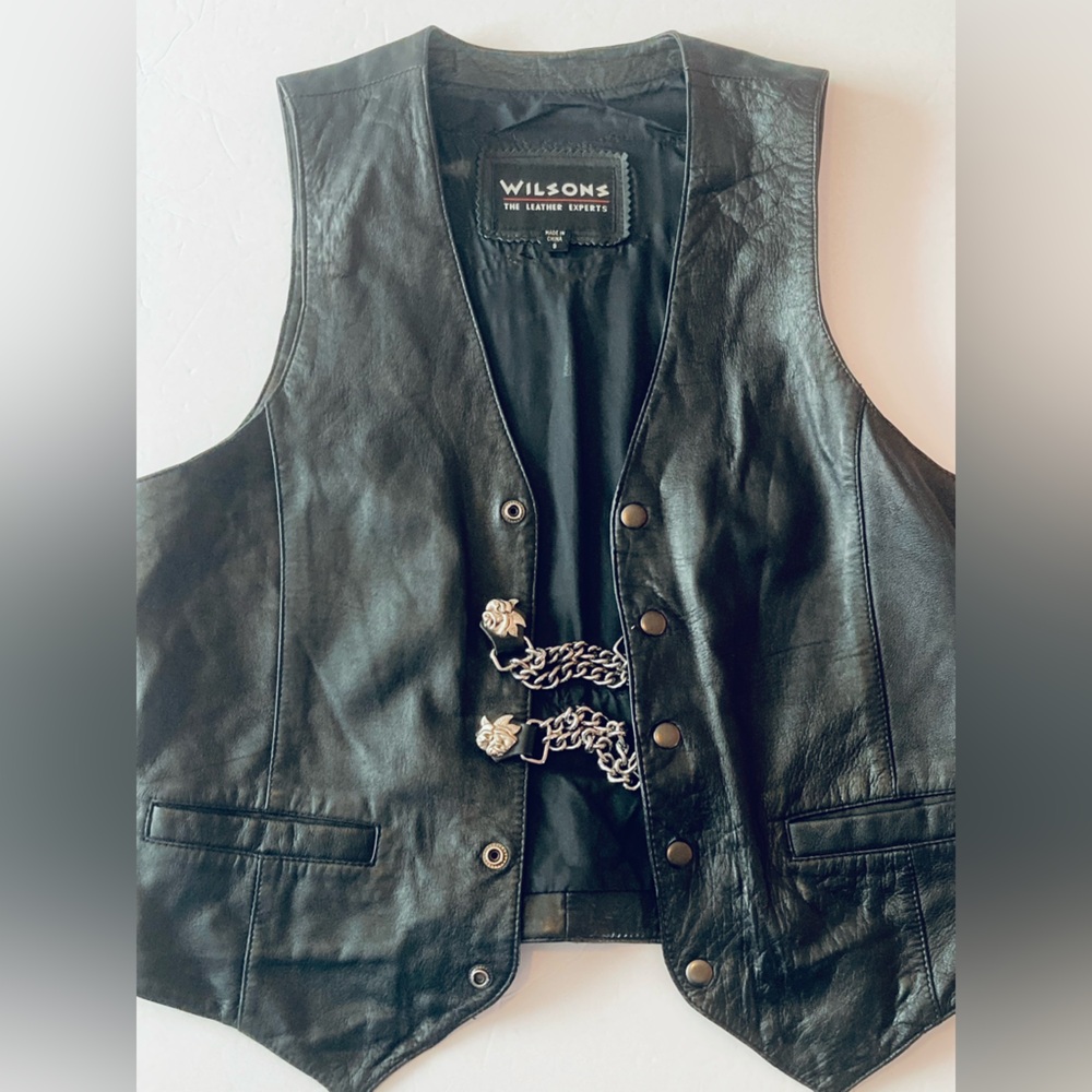Wilson Womens SZ S Black Leather Harley-Davidson Vest with Chain Detail